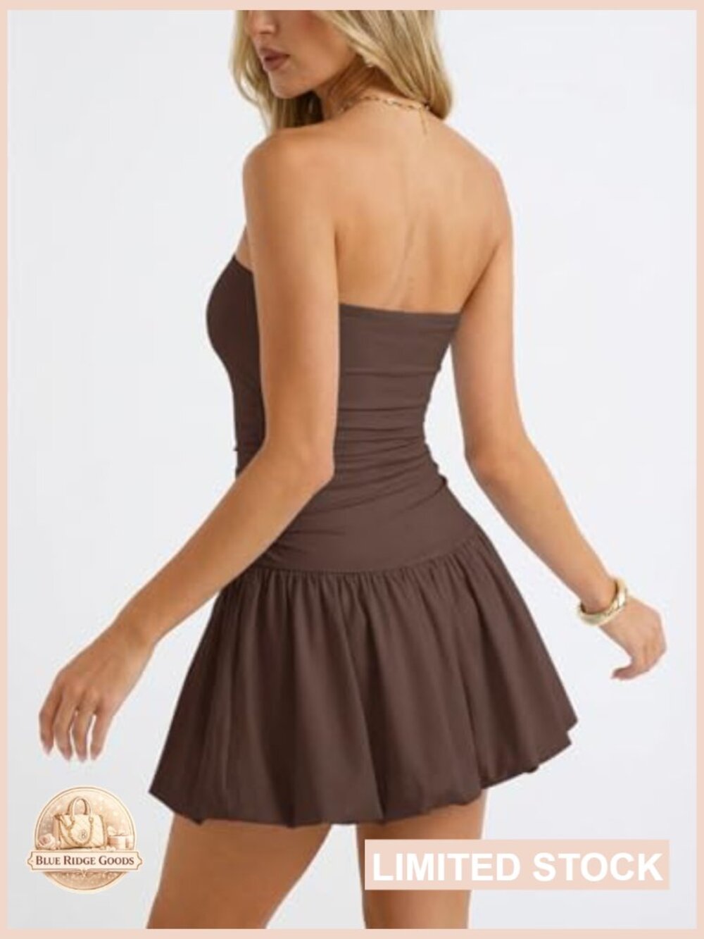 Tube Mini Dress Bodycon Ruched Bubble Hem Strapless Backless Summer Night Out - Picture 4 of 7